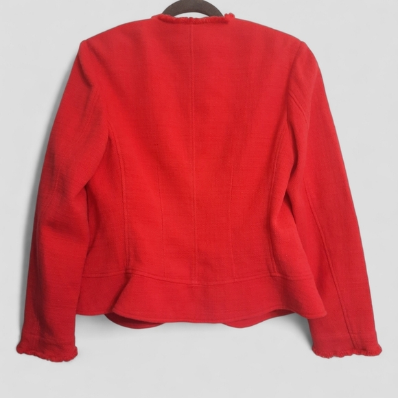Vtg ST. EMILE for HARRIET KASSMAN Red Tweed Jacket Blazer Zip Fringe Pocket - Picture 6 of 13